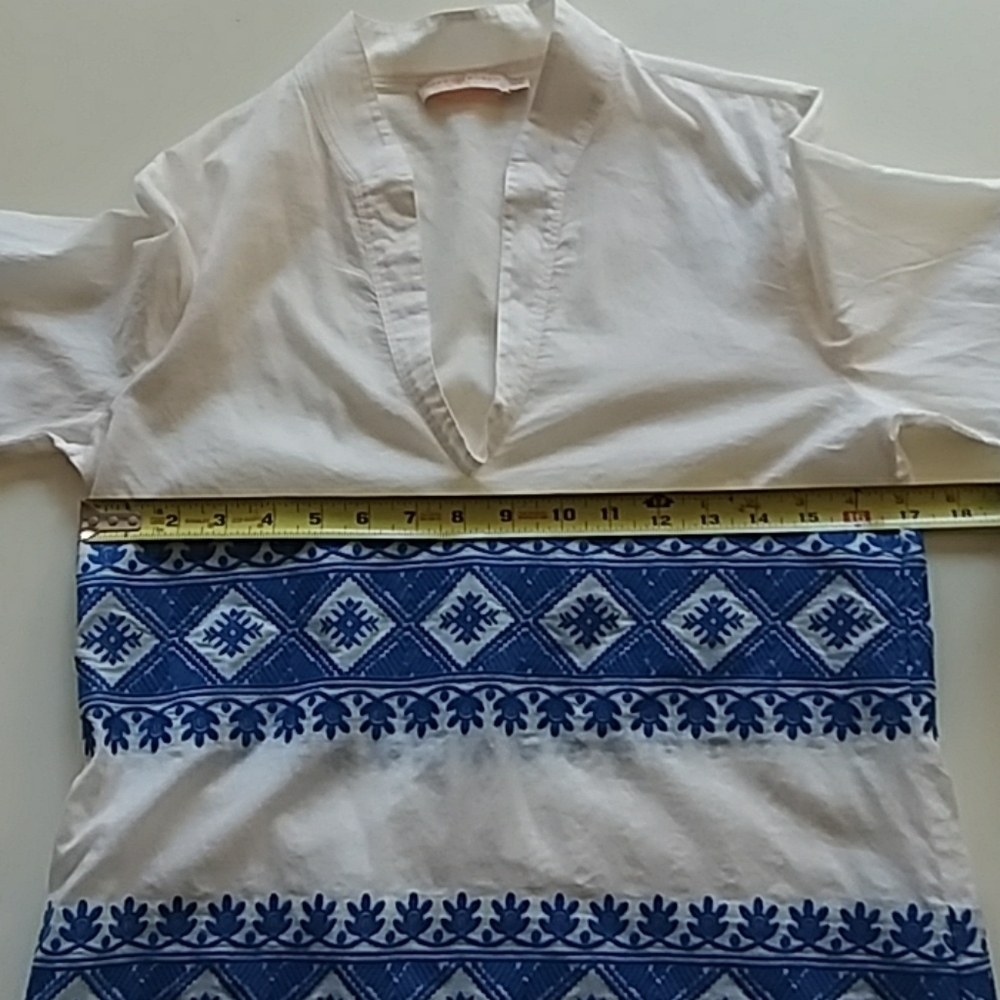 Tory Burch blue white boho peasant v-neck blouse - Picture 7 of 8